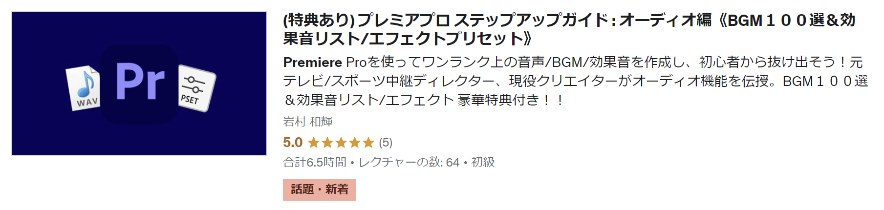 udemyのPremiere Pro講座オーディオ編