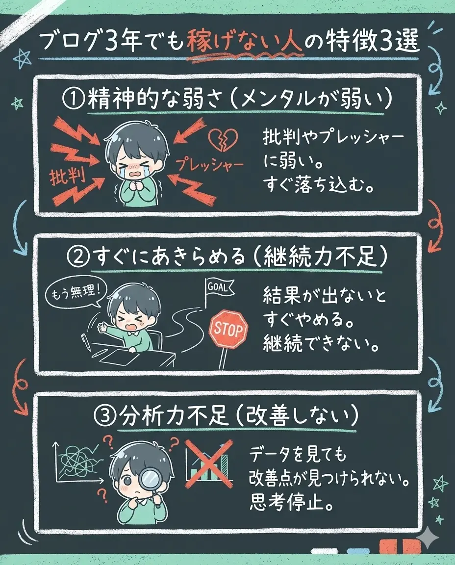 ブログを3年続けても稼げない人の特徴3選