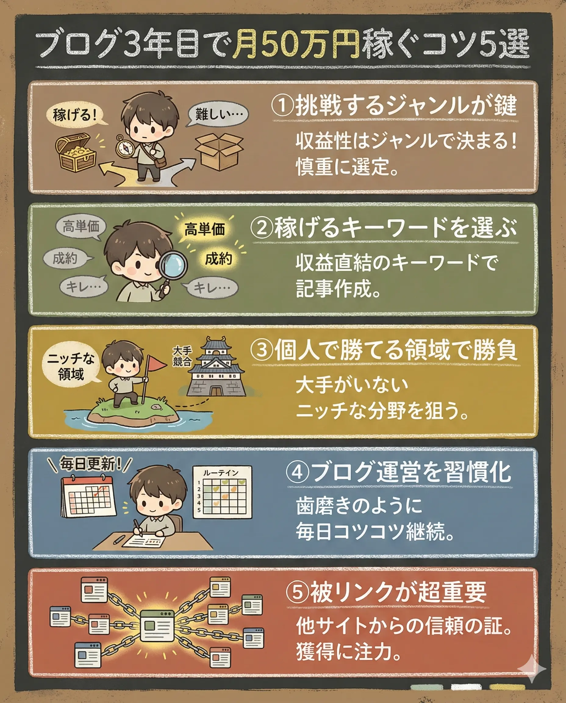 ブログ3年目で月50万円の収益を稼ぐコツ5選