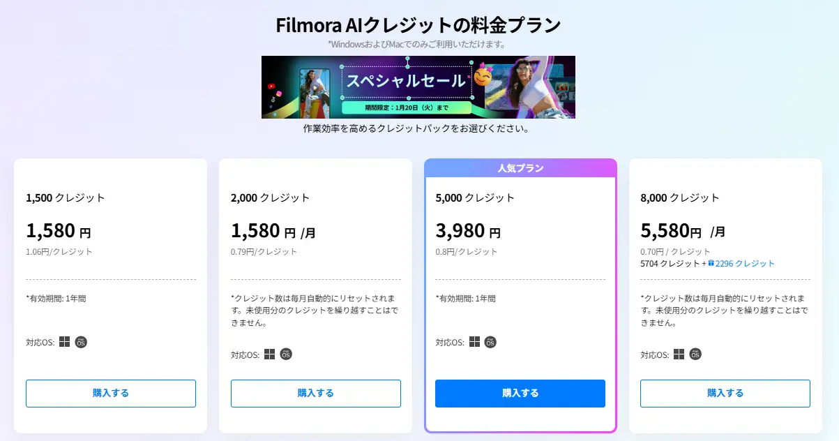FilmoraのAI料金