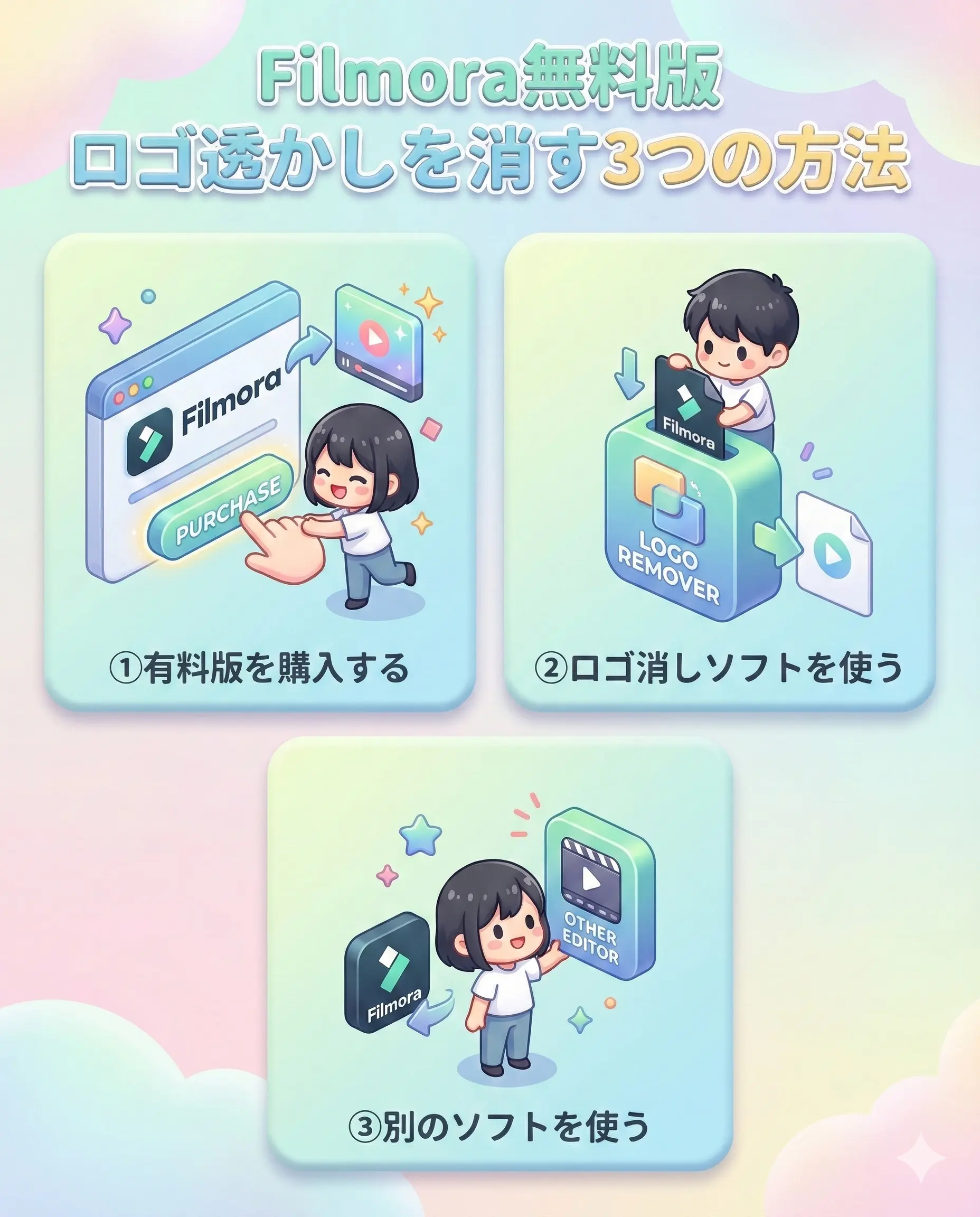 Filmora無料版でロゴ透かしを消す方法3選