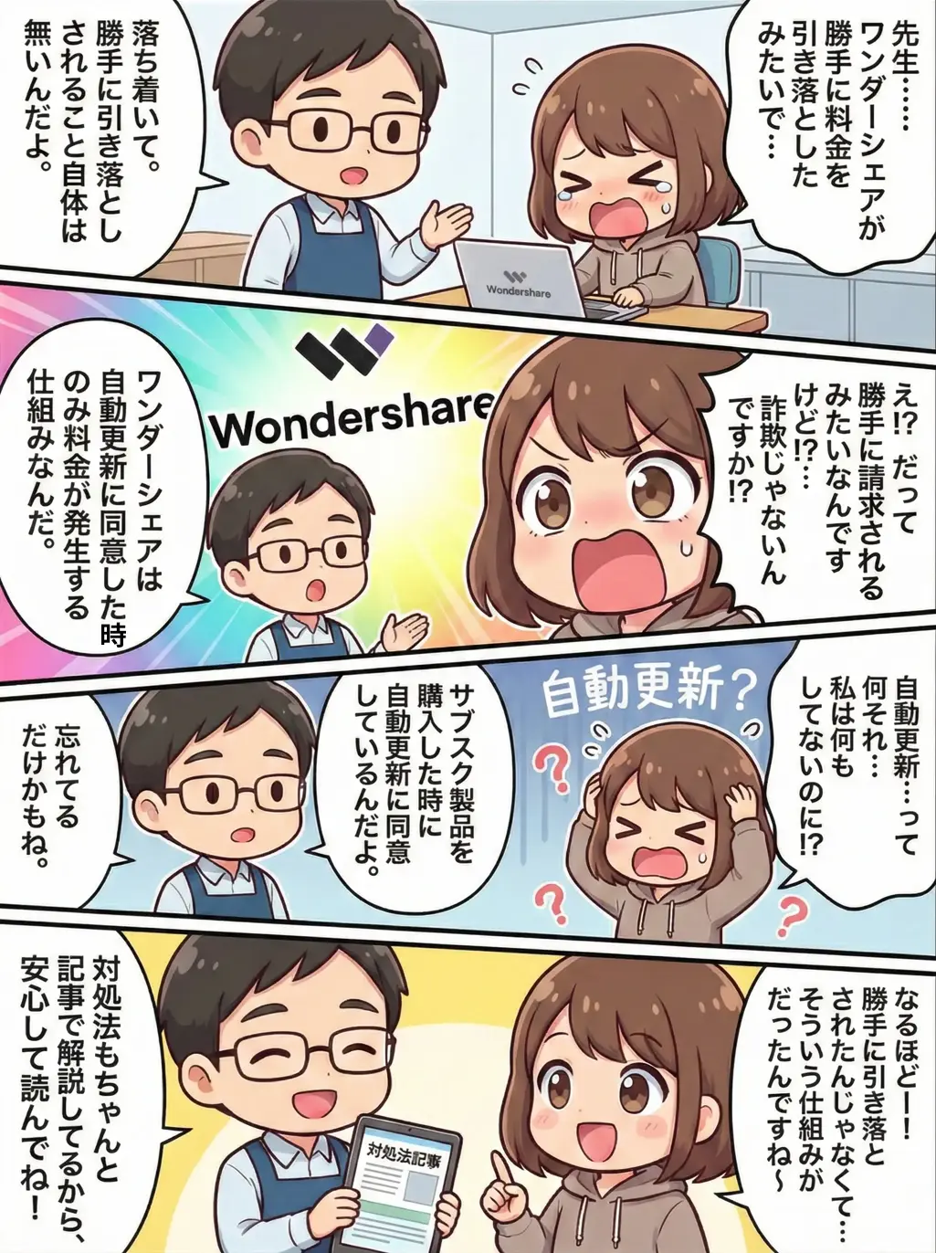 Wondershareが勝手に引き落としすることは無いの4コマ漫画
