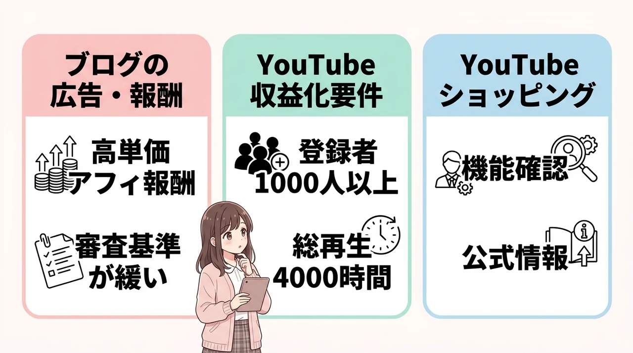 収益化の仕組みと条件の違い