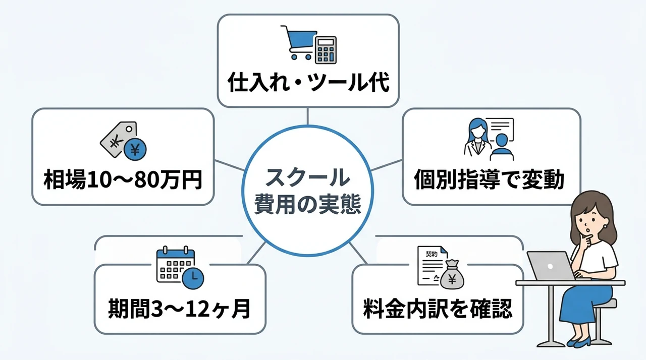 メルカリ物販スクールの費用や料金は数万円～数十万円が多い