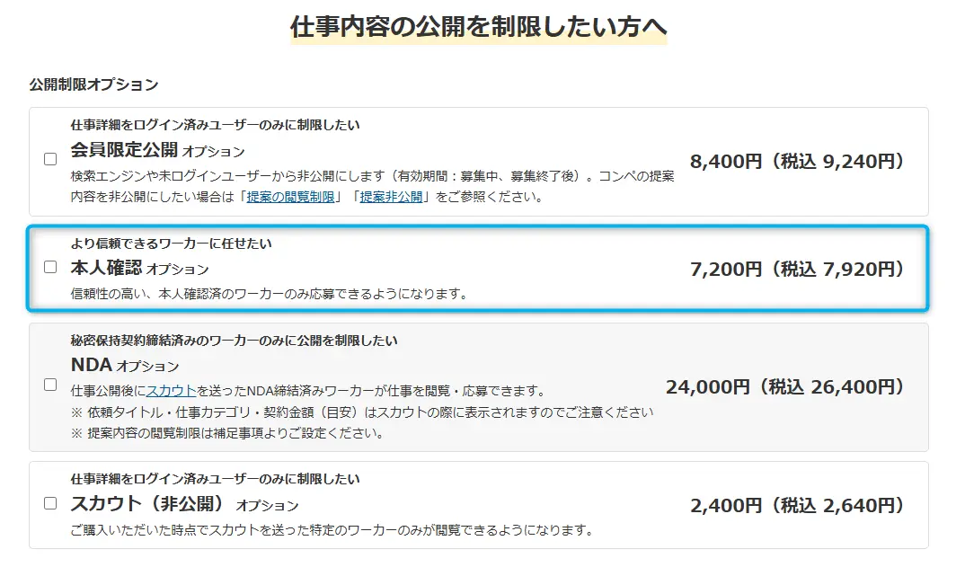 クラウドワークスのオプション