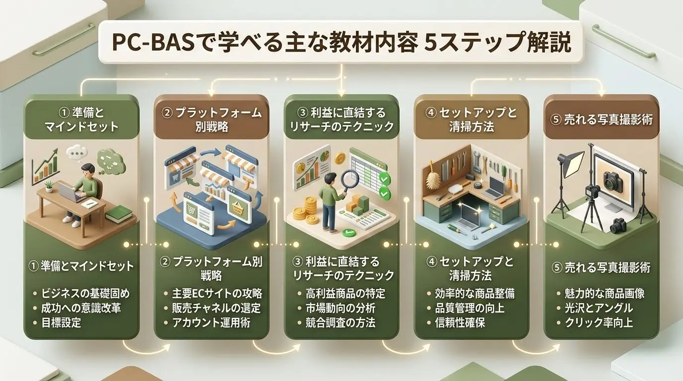PC-BASで学べる主な教材内容を5ステップで解説