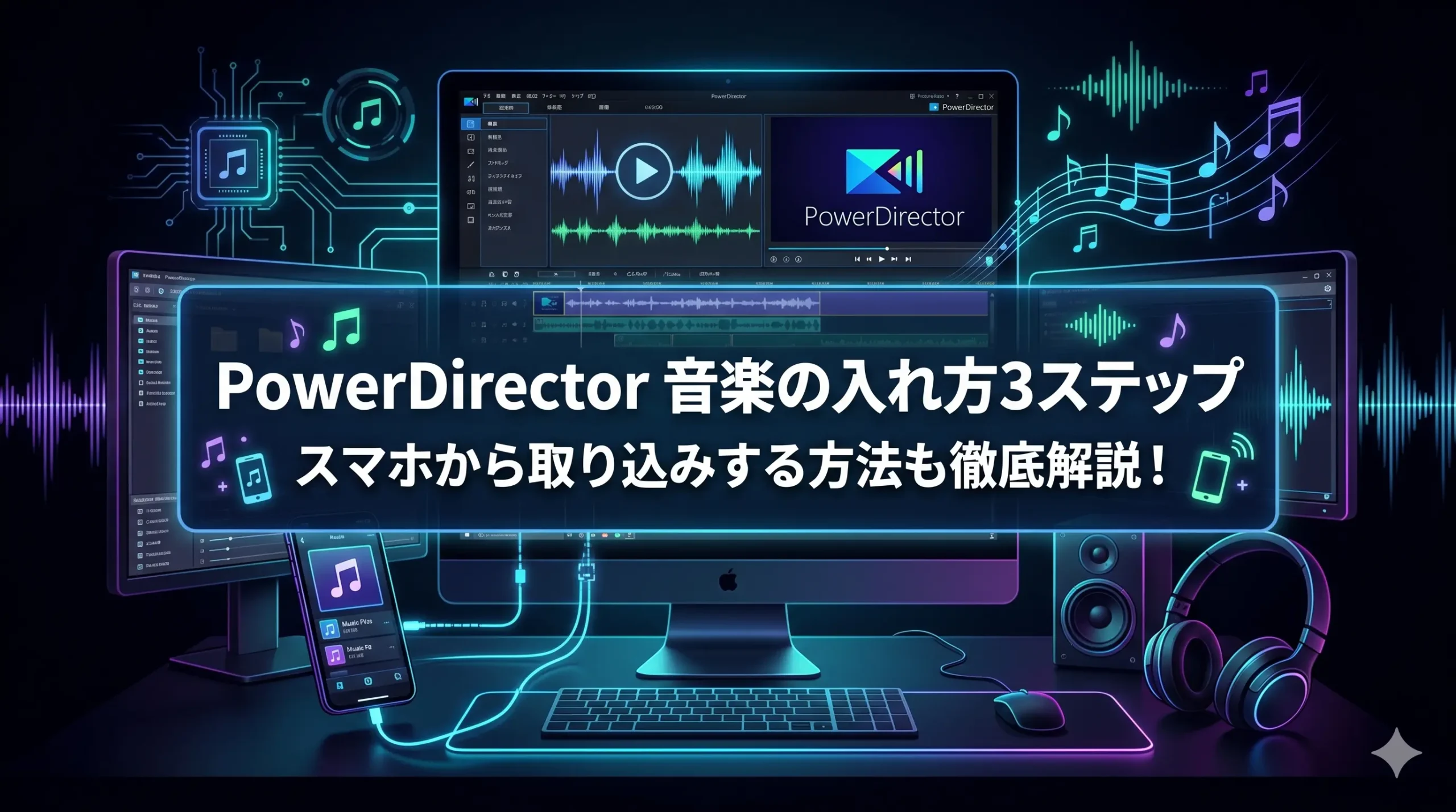 PowerDirector 音楽の入れ方3ステップ|スマホから取り込みする方法も徹底徹底解説!