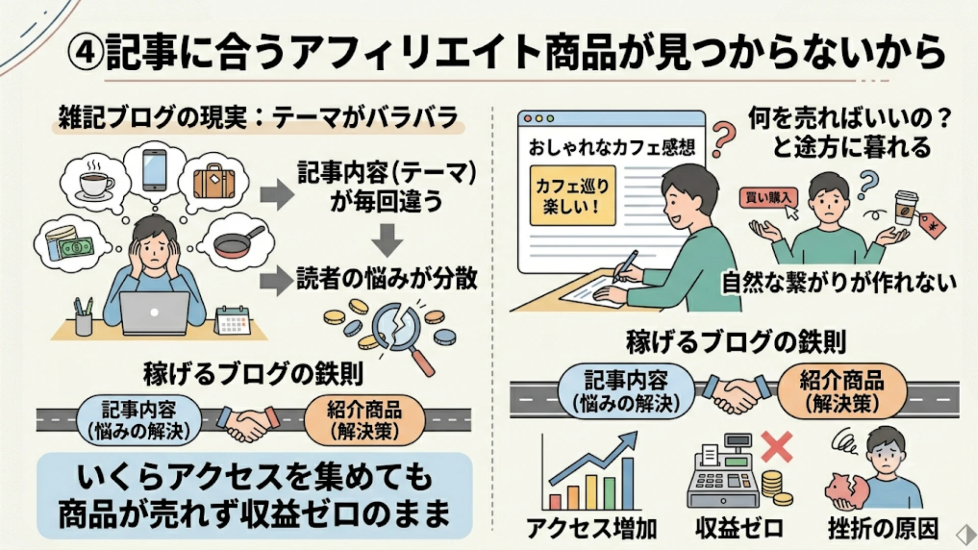 記事に合うアフィリエイト商品が見つからないから