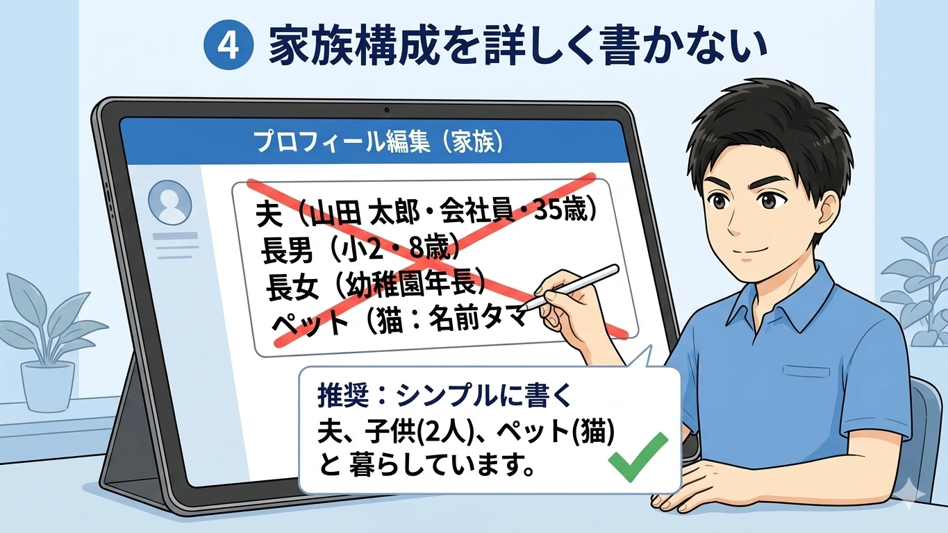 身バレ防止のために家族構成を削除するおか君