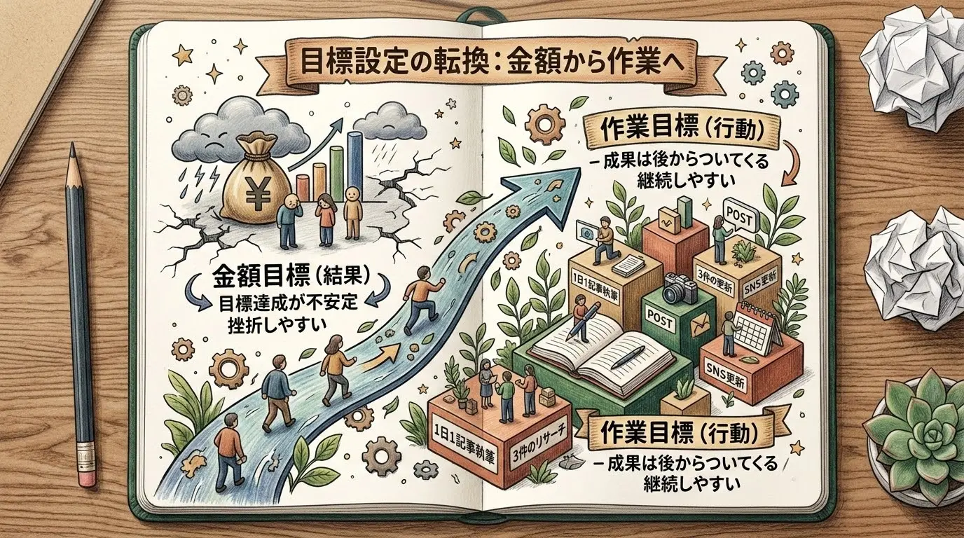 目標は金額ではなくて作業内容にした