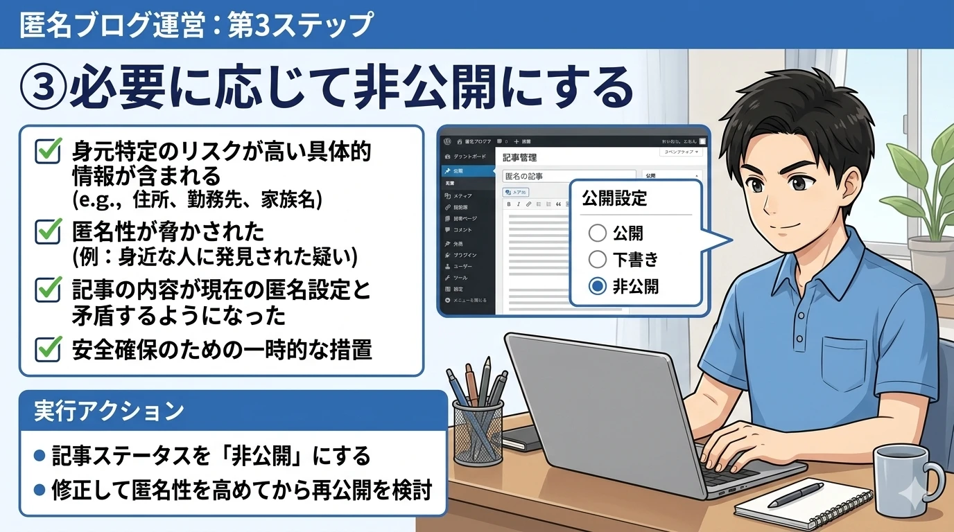 ブログを非公開にするおか君