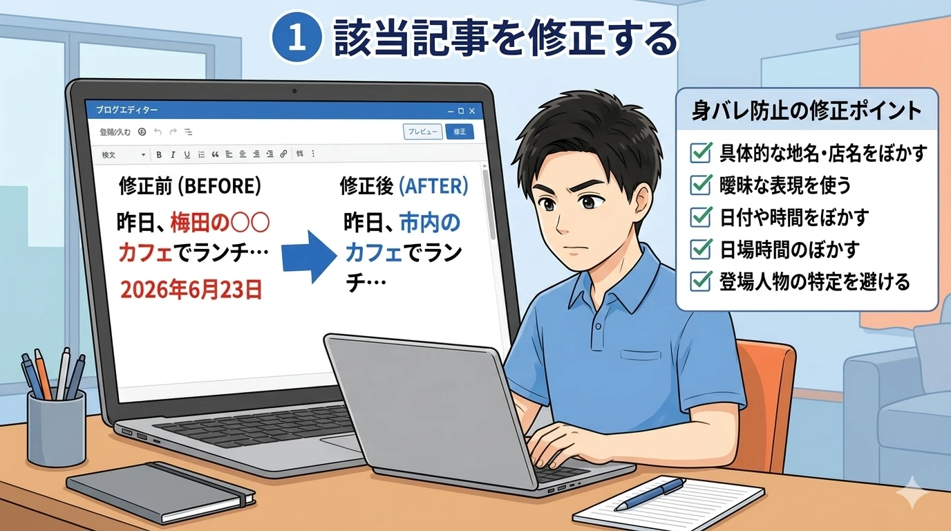 記事を修正するおか君