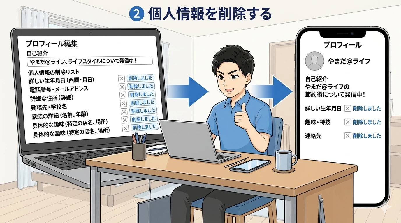 個人情報を削除するおか君