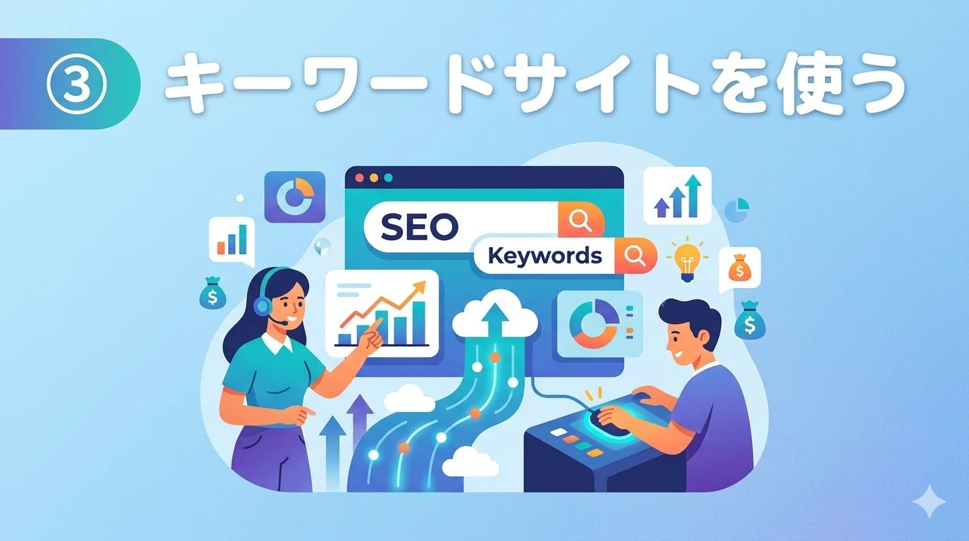キーワードサイトを教える女性と使う男性