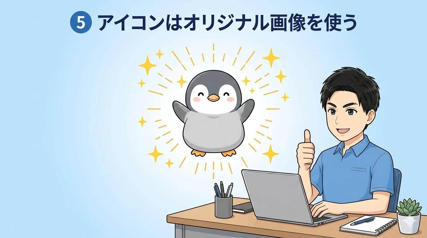 オリジナル画像を入れるおか君