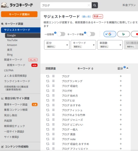 ラッコキーワードのページ