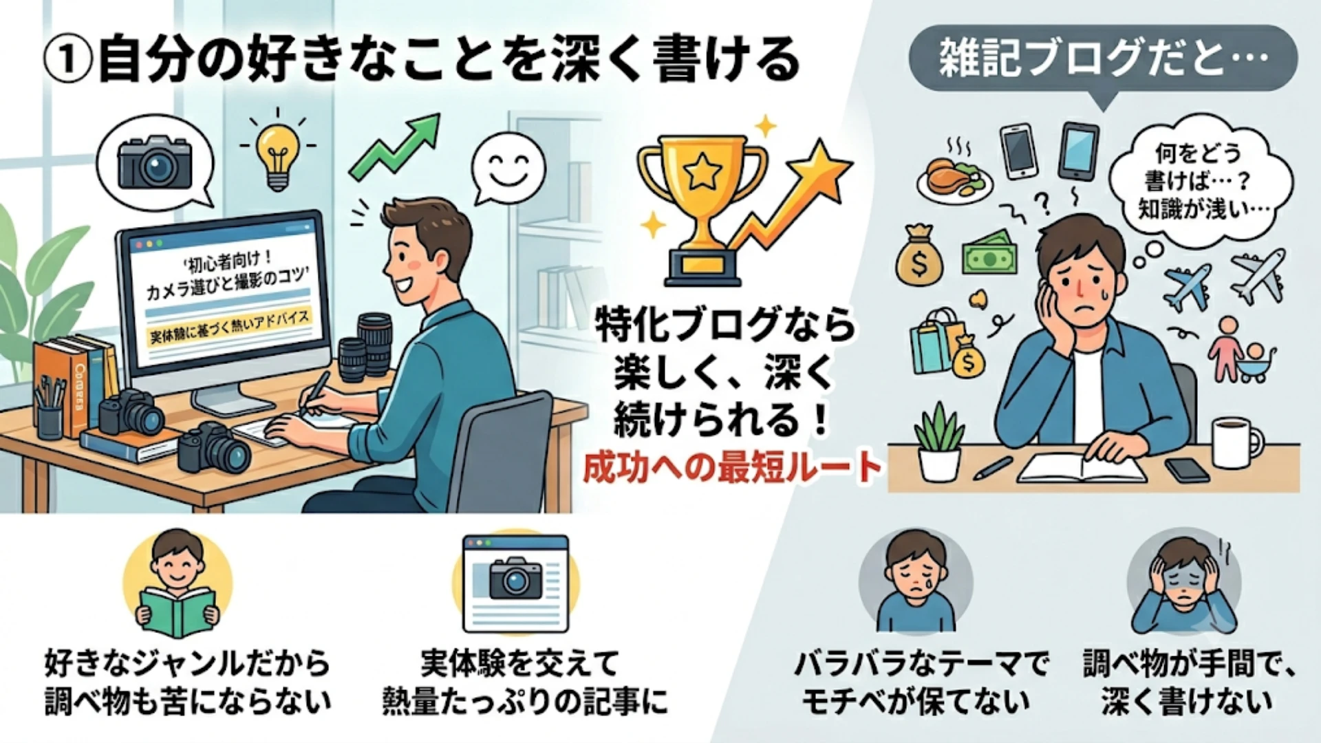 自分の好きなことや興味があることを深く書けるから