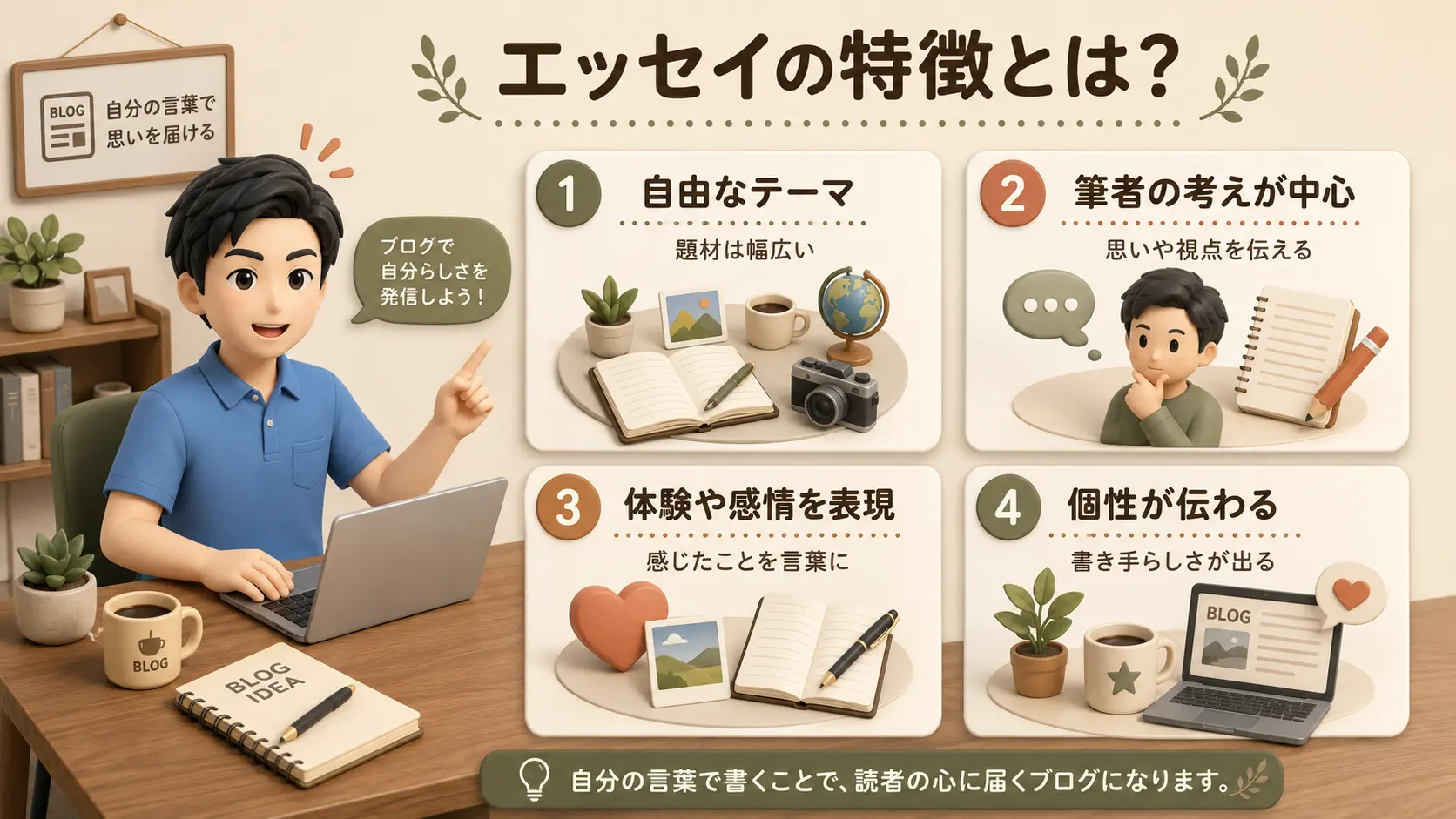 エッセイは筆者の自由な思想を執筆することが多い