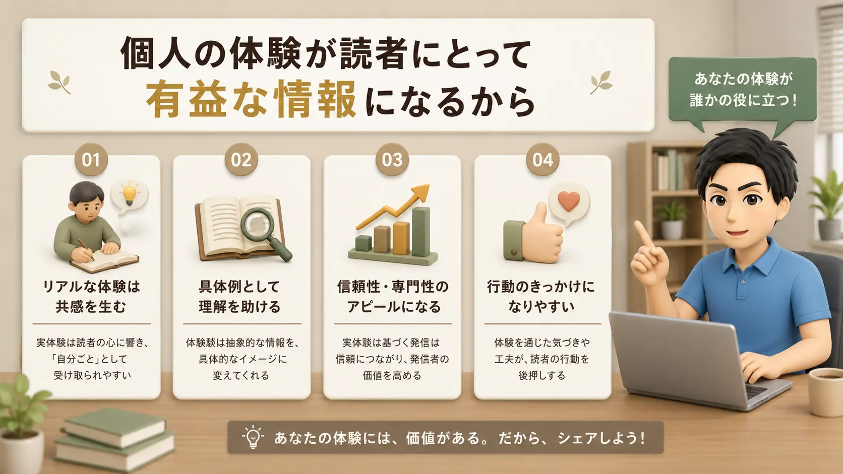 個人の体験が読者にとって有益な情報になるから