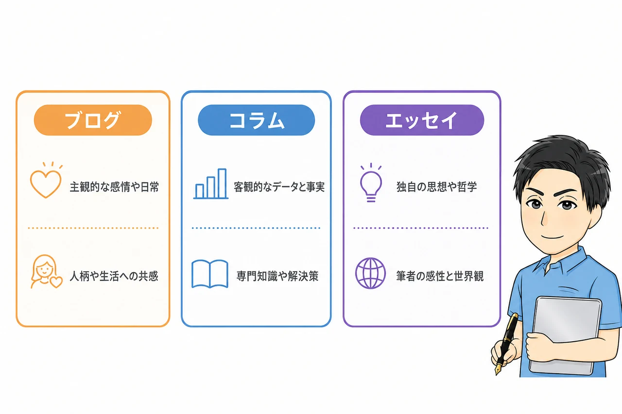 ブログとコラムとエッセイの違いを3つに分けて徹底解説!