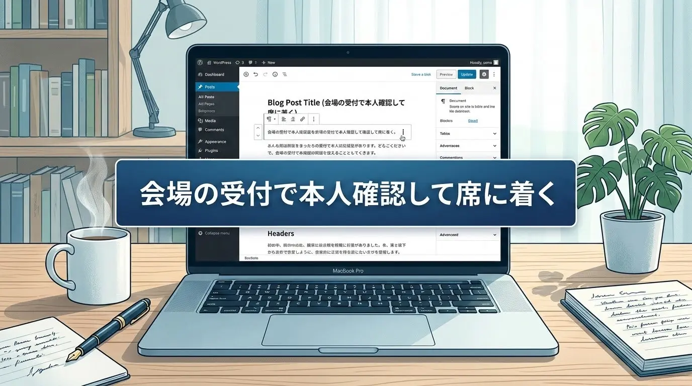 会場の受付で本人確認して席に着く