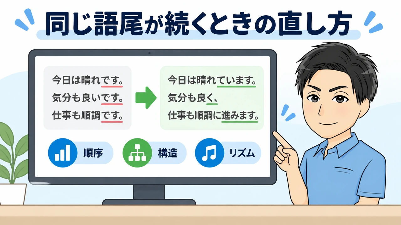 です・ます調で同じ語尾が続くときは文章全体を組み替える
