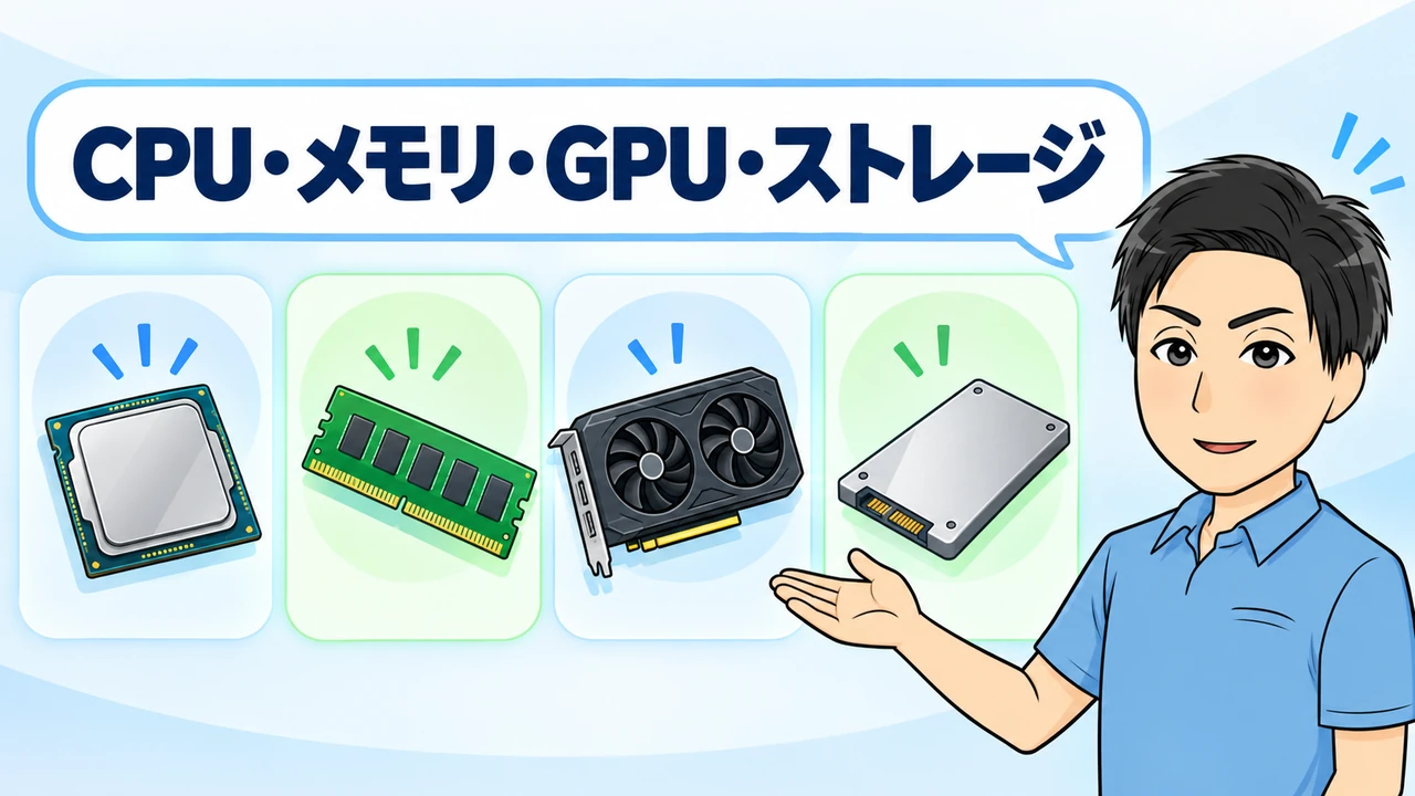 動画編集PCで確認するCPU・メモリ・GPU・ストレージ