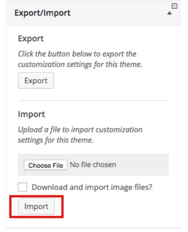 Customizer Export/Importのインポート用ボタン