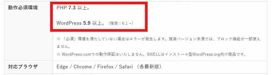 SWELLのWordPress動作環境