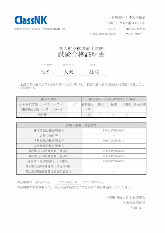 ドローン証明書